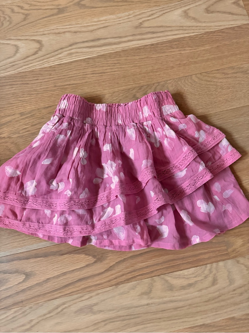 Abercrombie Kids Pink Tiered Ruffle Skirt with White Floral Accents (NWT)